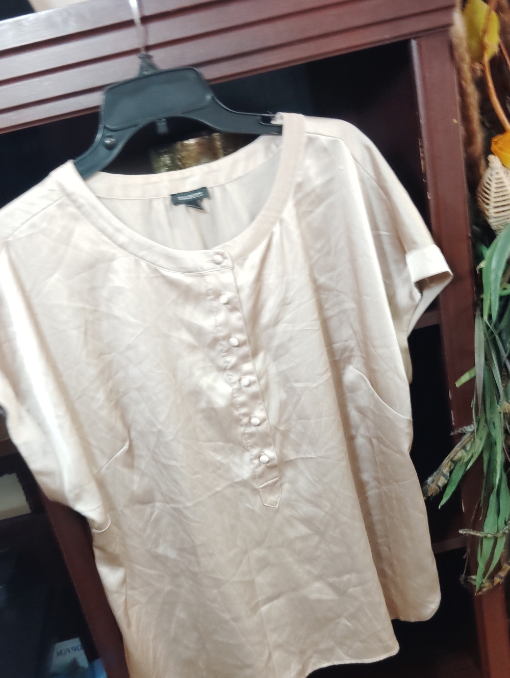 Talbots Tan Short-Sleeve Button-Placket Blouse